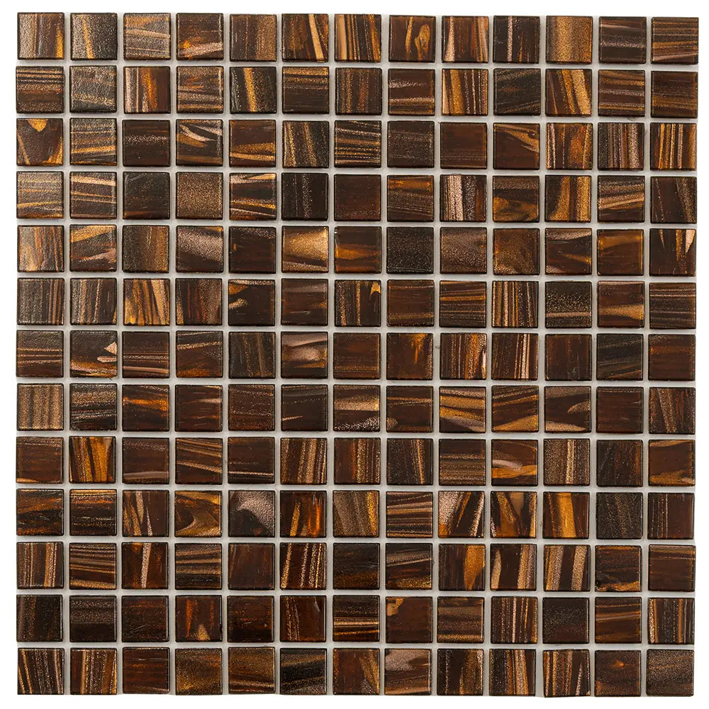 Tiger's Eye Shimmer Mixed Squares Glass Pool Tile | Tile Club