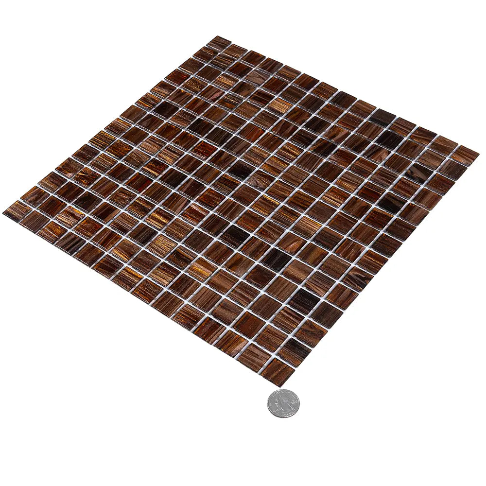 Amber Shimmer Mixed Squares Glass Pool Tile | Tile Club