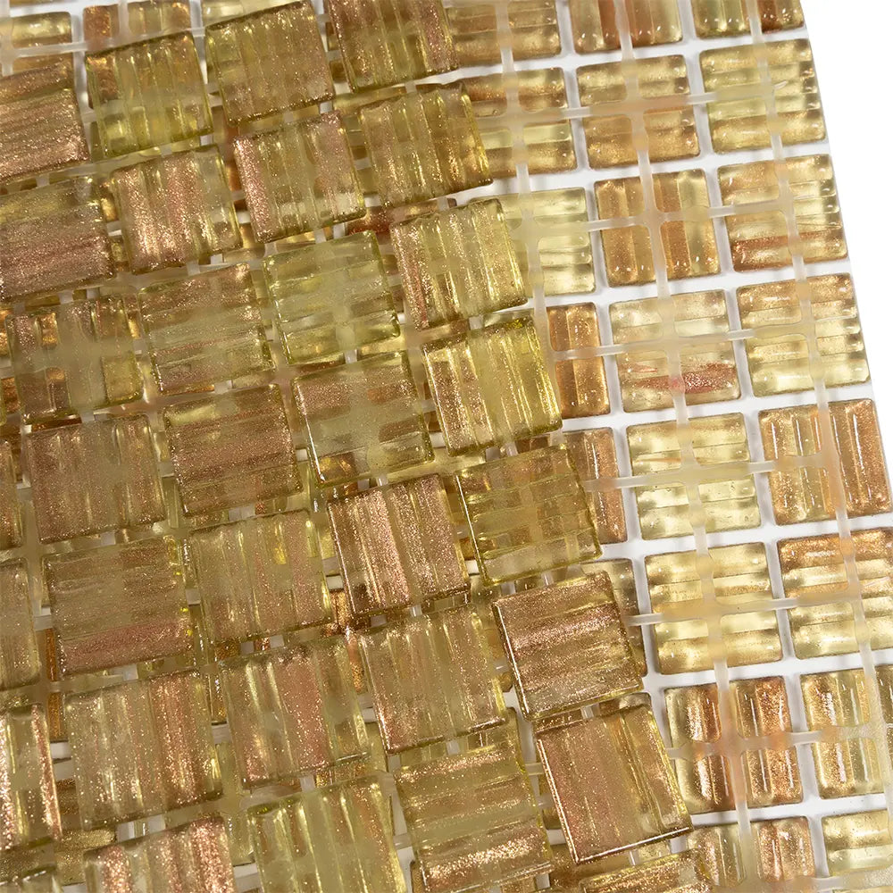 Gold and Tan Shimmer Mixed Squares Glass Pool Tile | Tile Club