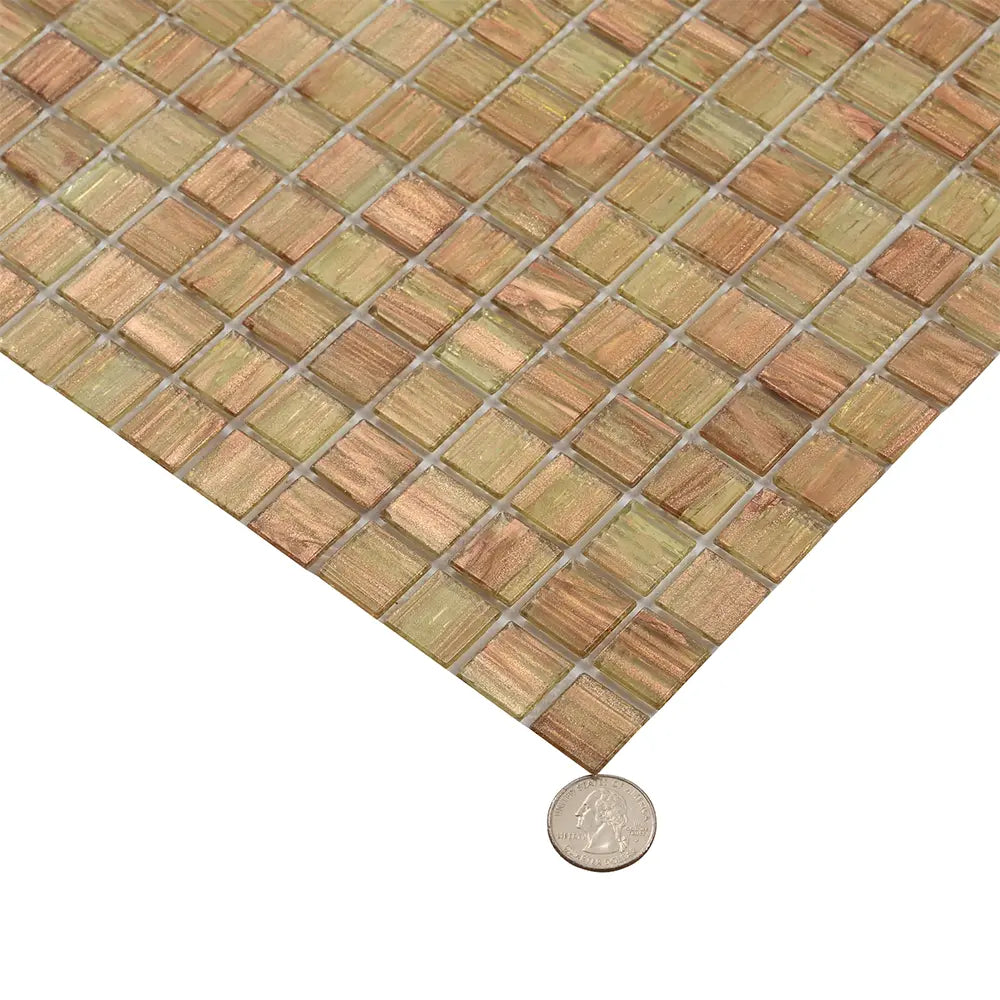 Gold and Tan Shimmer Mixed Squares Glass Pool Tile | Tile Club