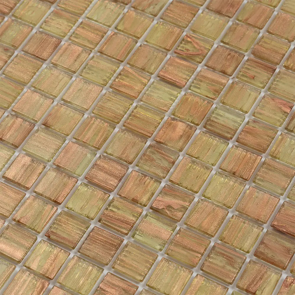 Gold and Tan Shimmer Mixed Squares Glass Pool Tile | Tile Club