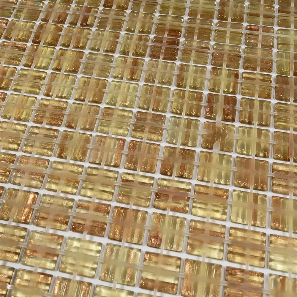 Gold and Tan Shimmer Mixed Squares Glass Pool Tile | Tile Club