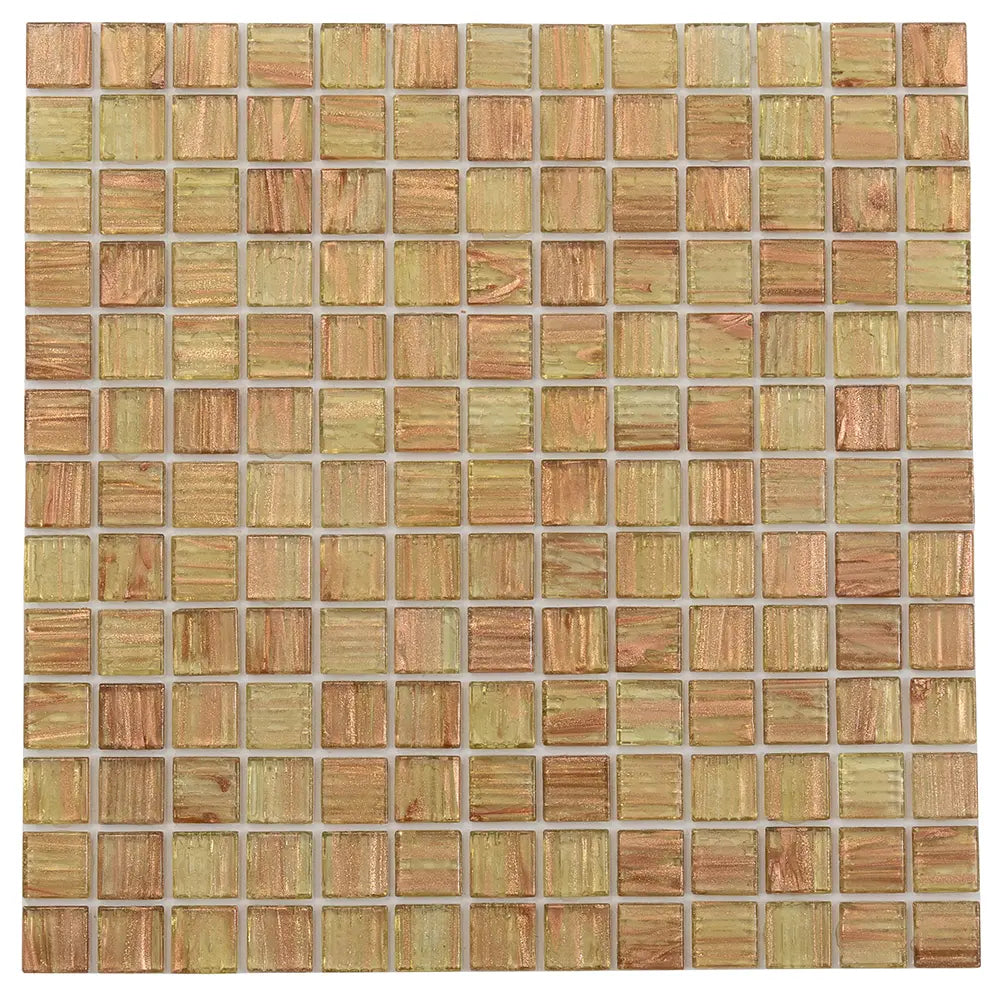 Gold and Tan Shimmer Mixed Squares Glass Pool Tile | Tile Club