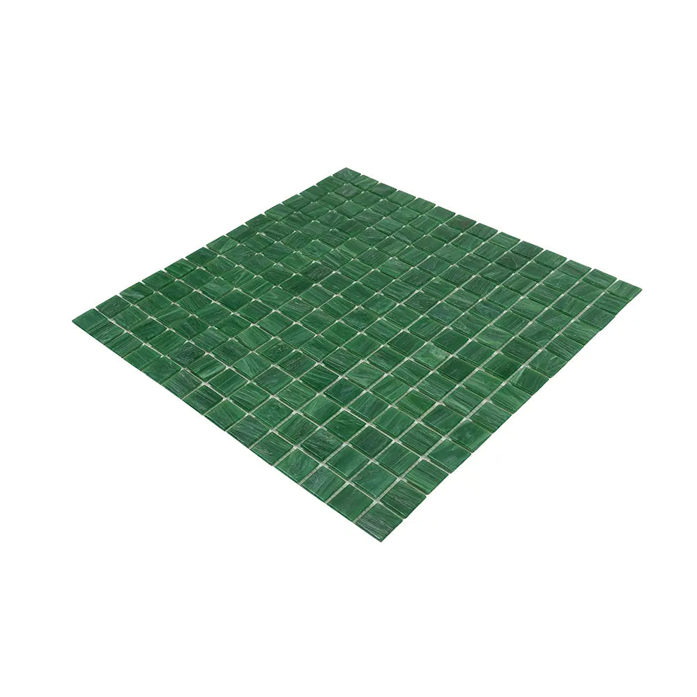 Brushed Emerald Green Squares Glass Pool Tile | Tile Club