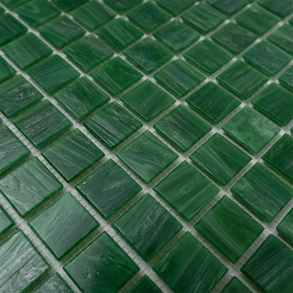 Brushed Emerald Green Squares Glass Pool Tile | Tile Club