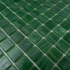 Brushed Emerald Green Squares Glass Pool Tile | Tile Club