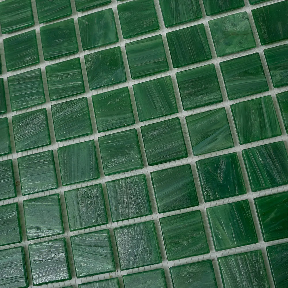 Brushed Emerald Green Squares Glass Pool Tile | Tile Club