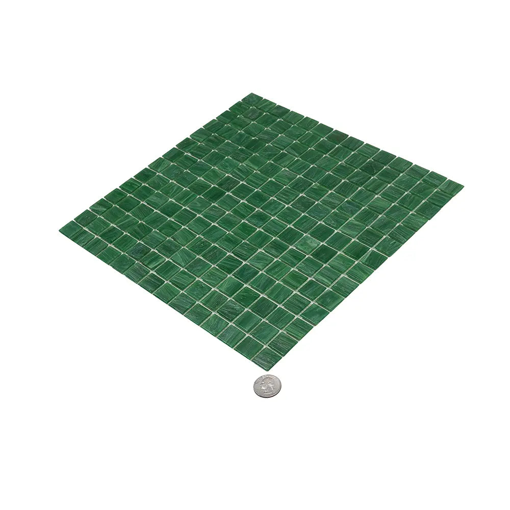 Brushed Emerald Green Squares Glass Pool Tile | Tile Club