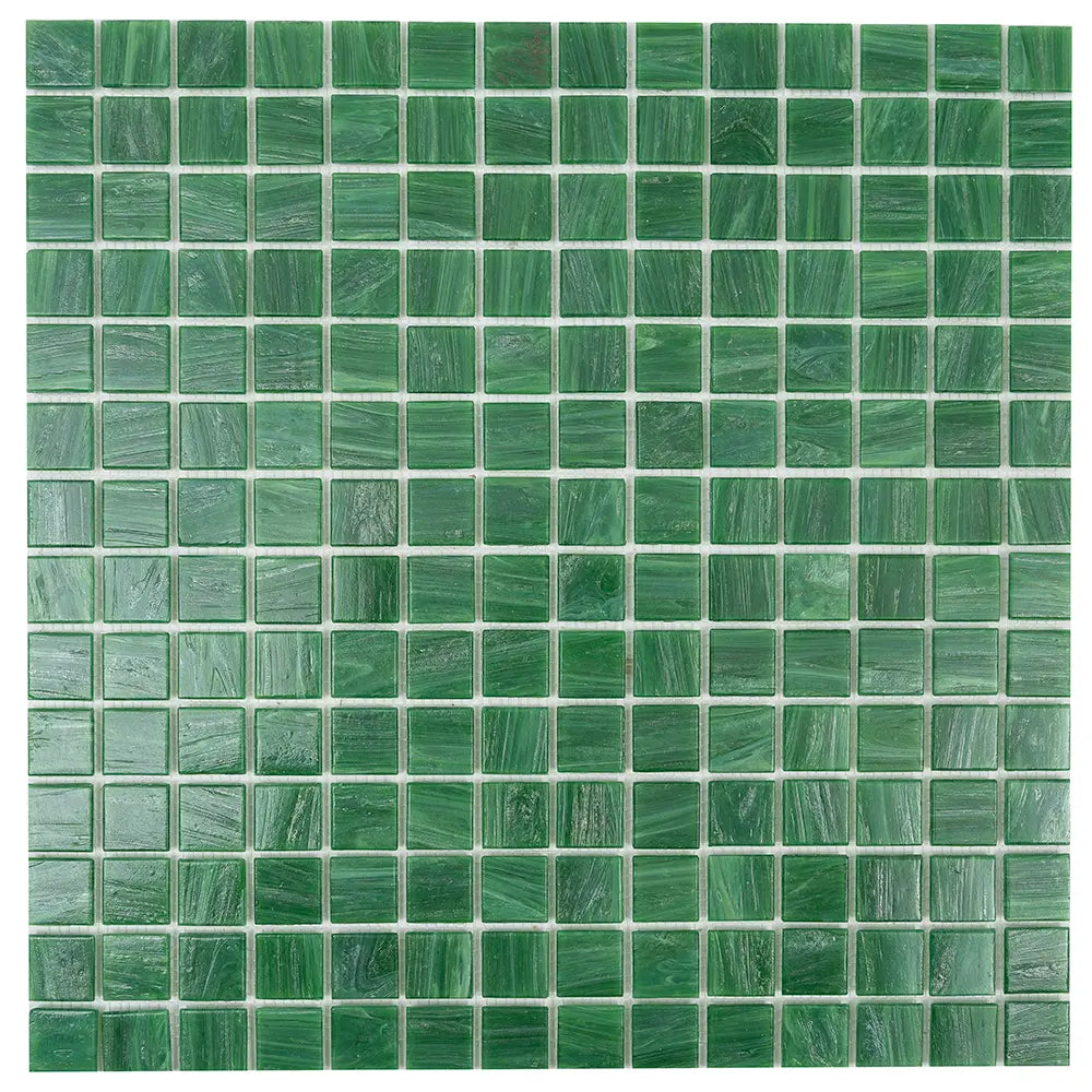 Brushed Emerald Green Squares Glass Pool Tile | Tile Club