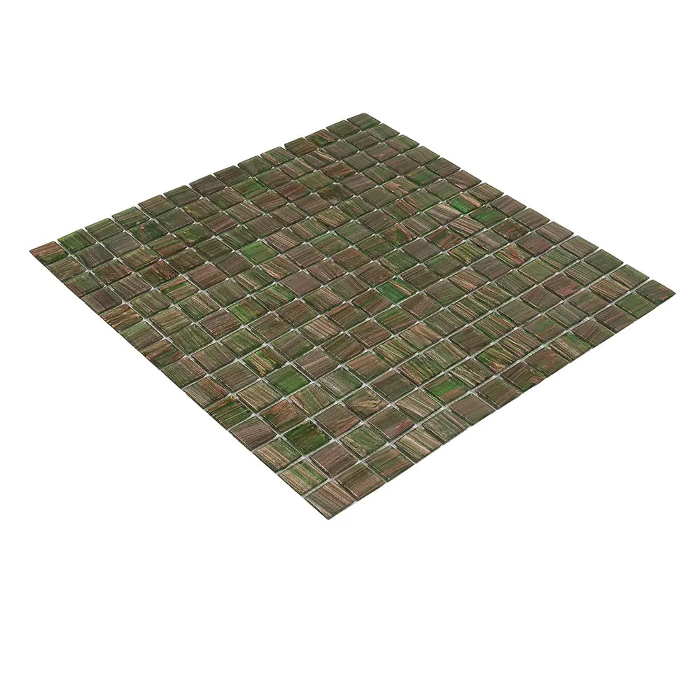 Camo Green & Brown Squares Glass Pool Tile | Tile Club