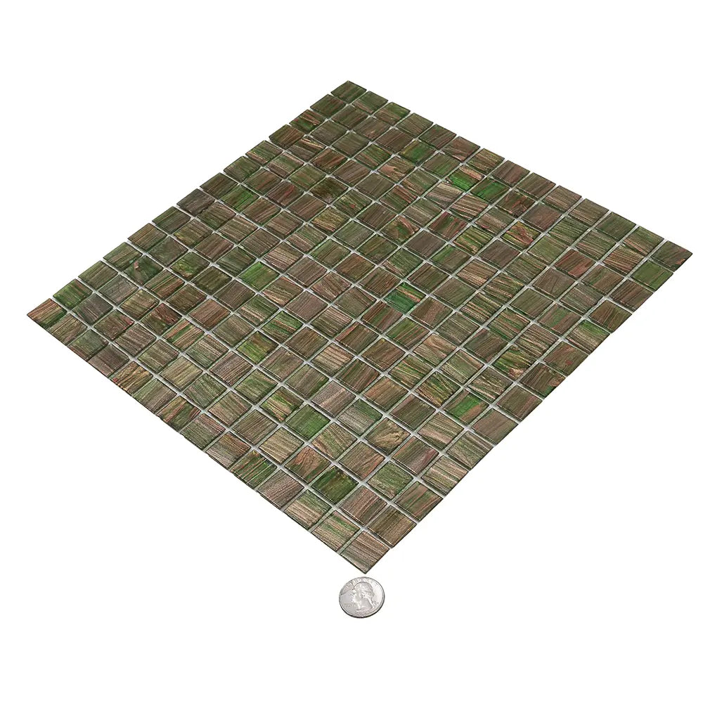 Camo Green & Brown Squares Glass Pool Tile | Tile Club