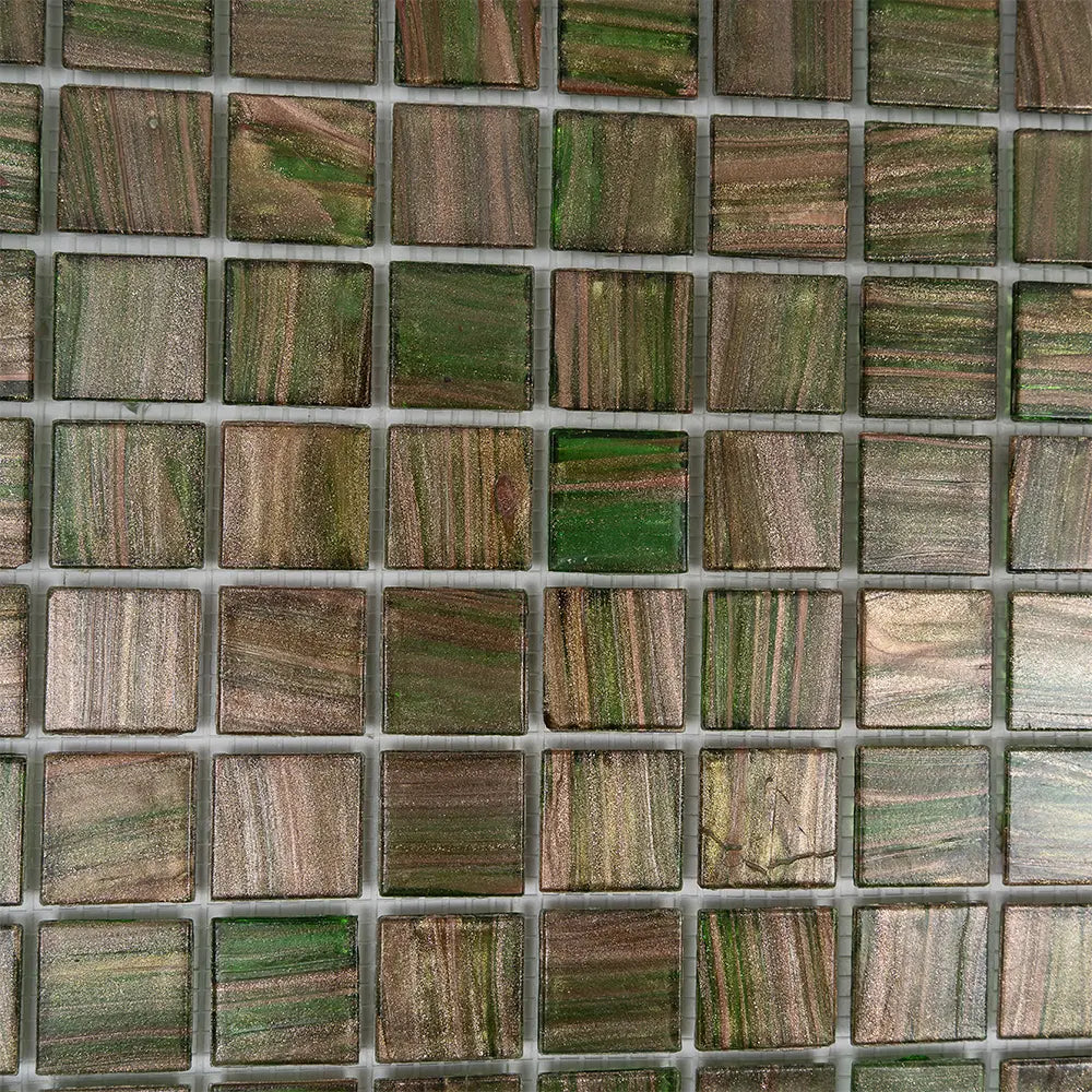 Camo Green & Brown Squares Glass Pool Tile | Tile Club