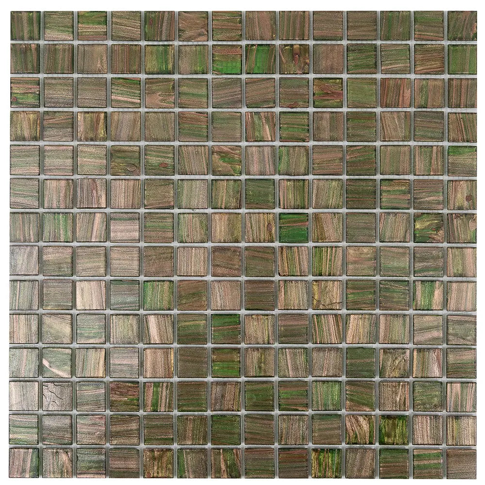 Camo Green & Brown Squares Glass Pool Tile | Tile Club