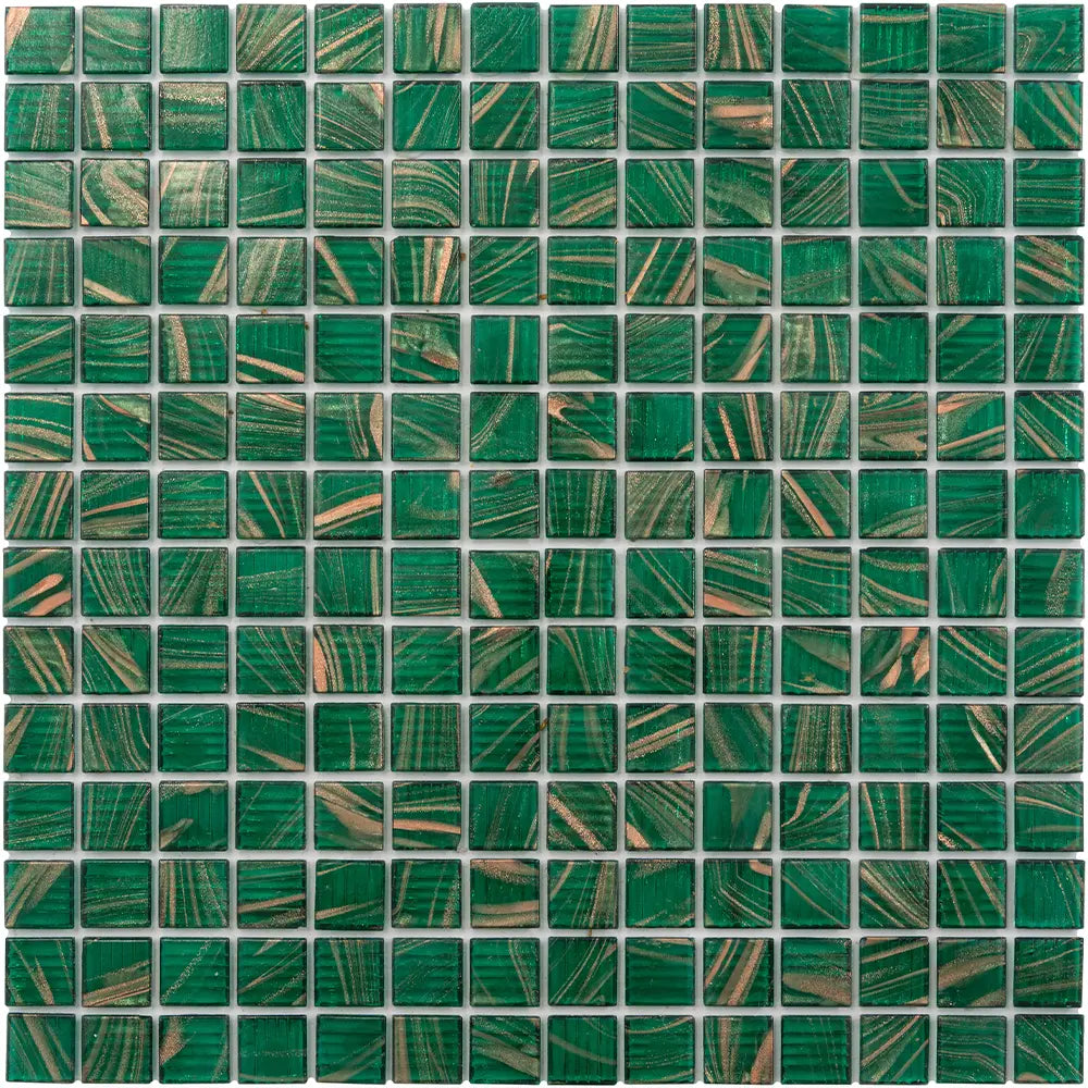 Jungle Green & Brown Squares Glass Pool Tile | Tile Club