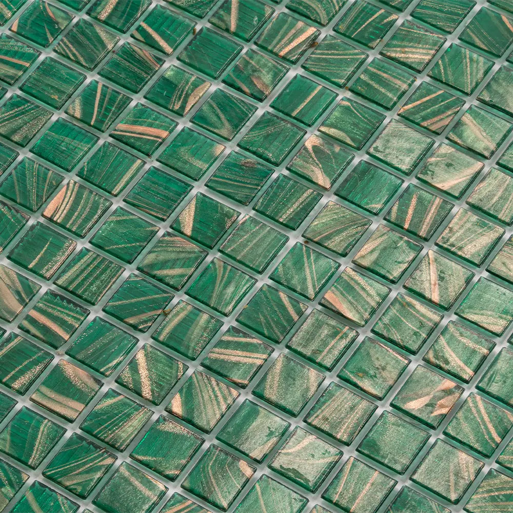 Jungle Green & Brown Squares Glass Pool Tile | Tile Club