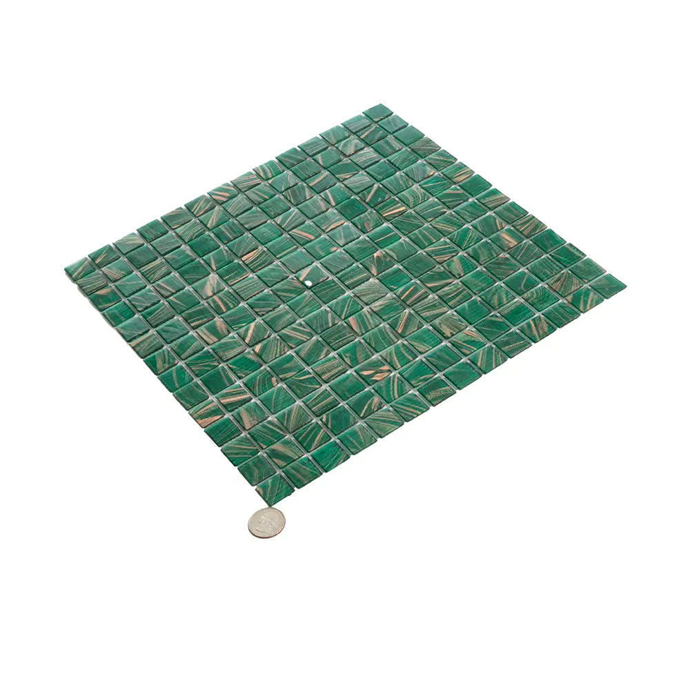 Jungle Green & Brown Squares Glass Pool Tile | Tile Club