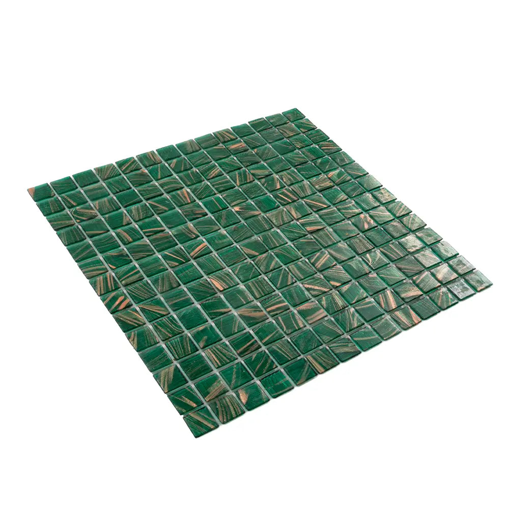 Jungle Green & Brown Squares Glass Pool Tile | Tile Club
