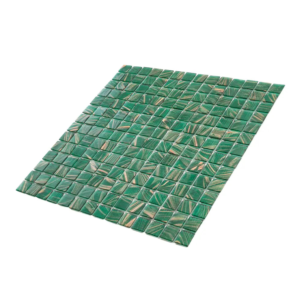 Jungle Green & Brown Squares Glass Pool Tile | Tile Club