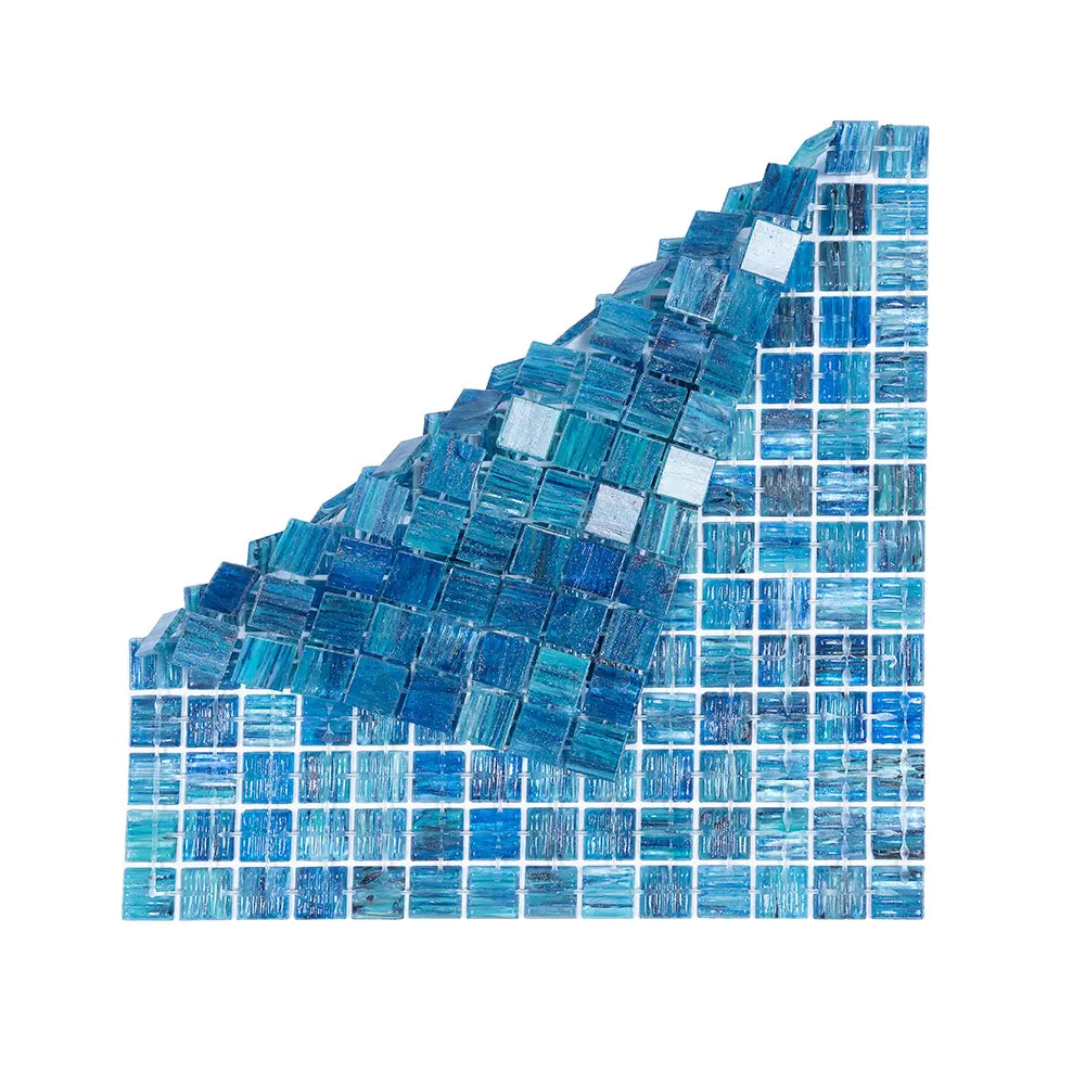Sparkly Sea Waves Mixed Squares Glass Pool Tile | Tile Club
