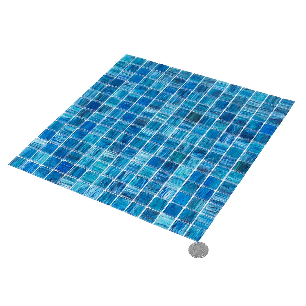 Sparkly Sea Waves Mixed Squares Glass Pool Tile | Tile Club