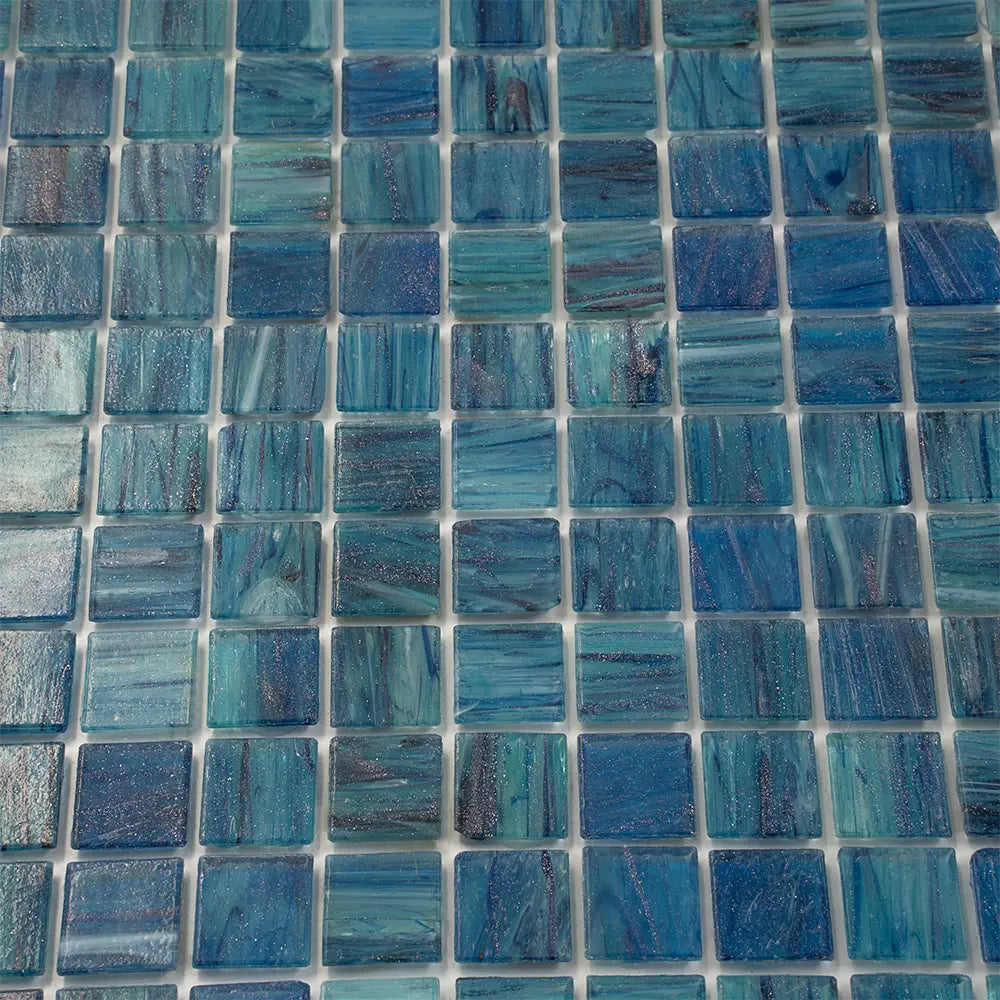 Sparkly Sea Waves Mixed Squares Glass Pool Tile