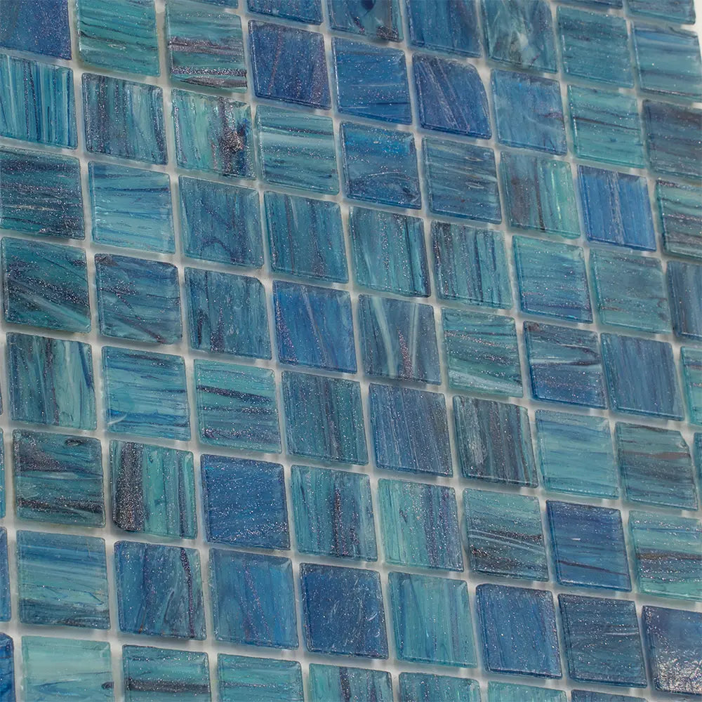 Sparkly Sea Waves Mixed Squares Glass Pool Tile