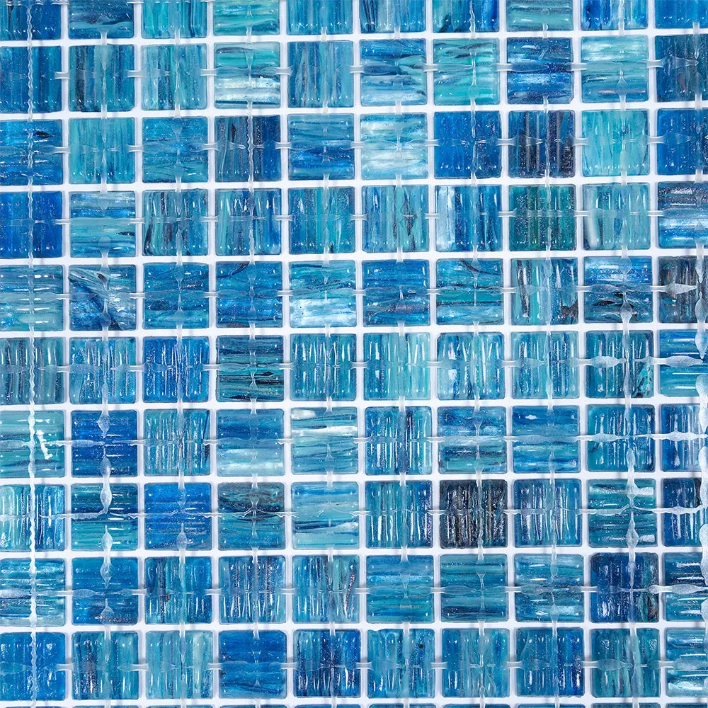 Sparkly Sea Waves Mixed Squares Glass Pool Tile | Tile Club