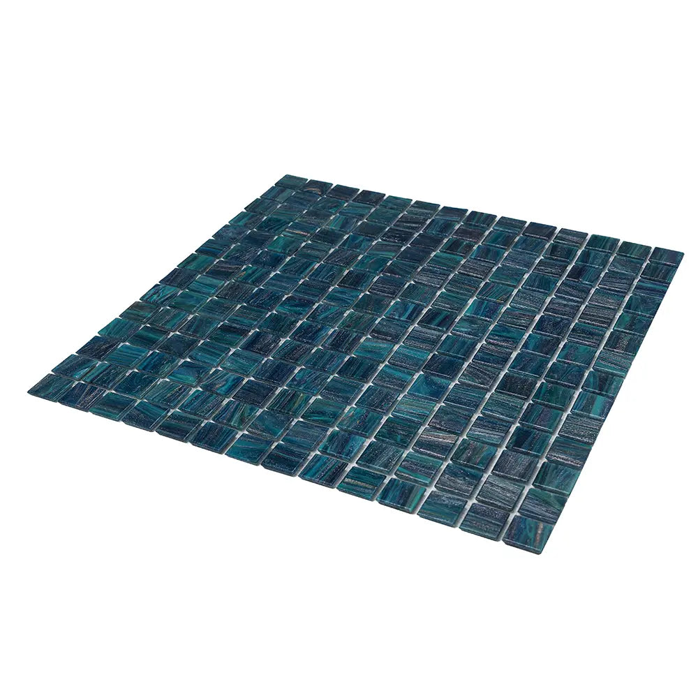 Sparkly Midnight Teal Squares Glass Pool Tile | Tile Club