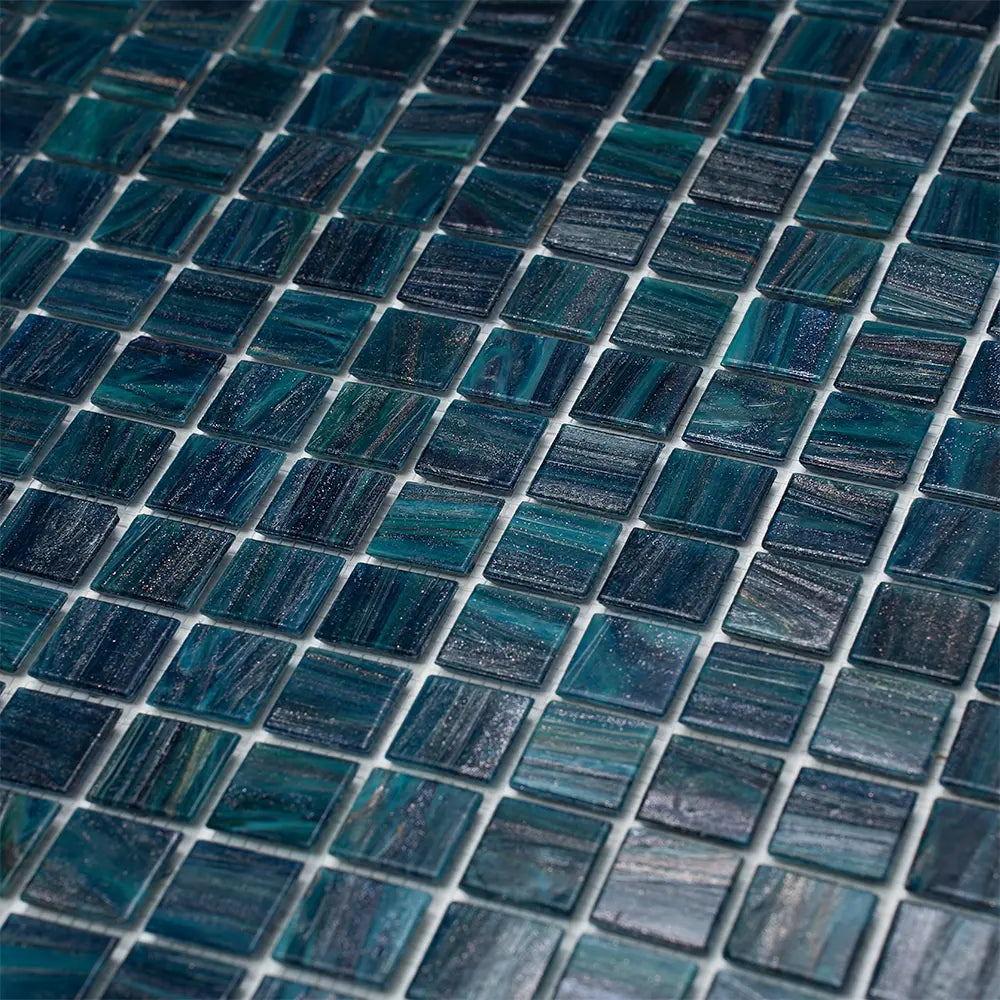 Sparkly Midnight Teal Squares Glass Pool Tile | Tile Club
