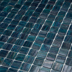 Sparkly Midnight Teal Squares Glass Pool Tile | Tile Club