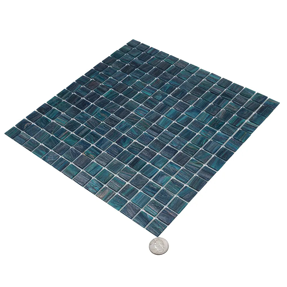 Sparkly Midnight Teal Squares Glass Pool Tile | Tile Club