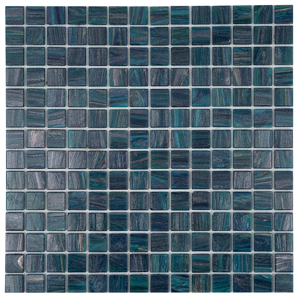 Sparkly Midnight Teal Squares Glass Pool Tile | Tile Club