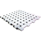 Basket Weave Carrara With Black Dot Polished Marble Tile | Tile Club