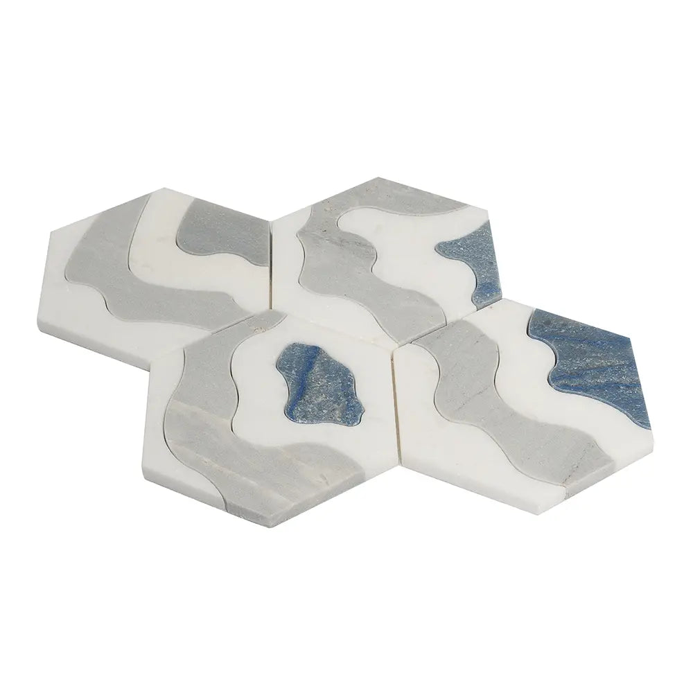 Santorini Blue Wave Marble Mosaic Tile