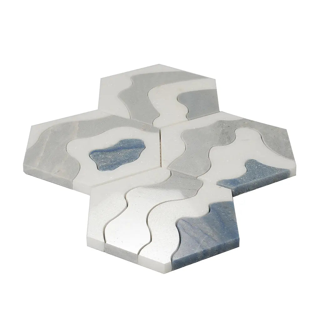 Santorini Blue Wave Marble Mosaic Tile