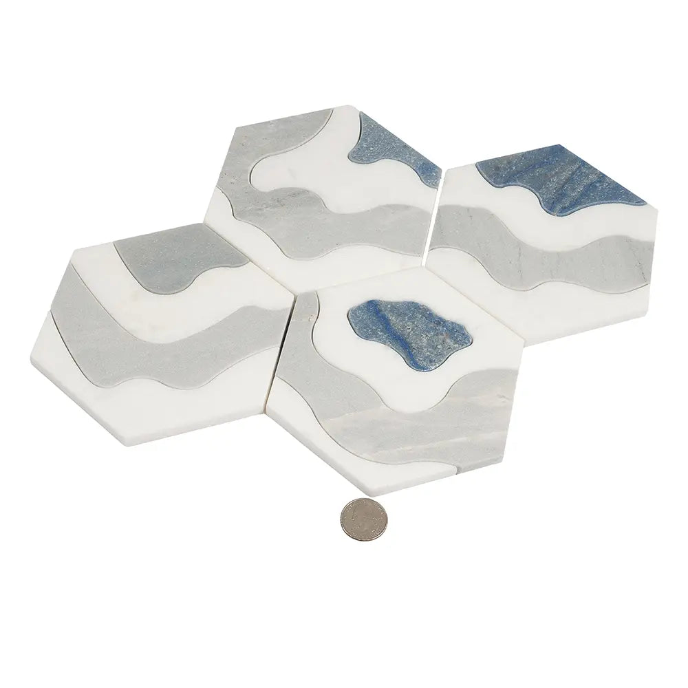 Santorini Blue Wave Marble Mosaic Tile