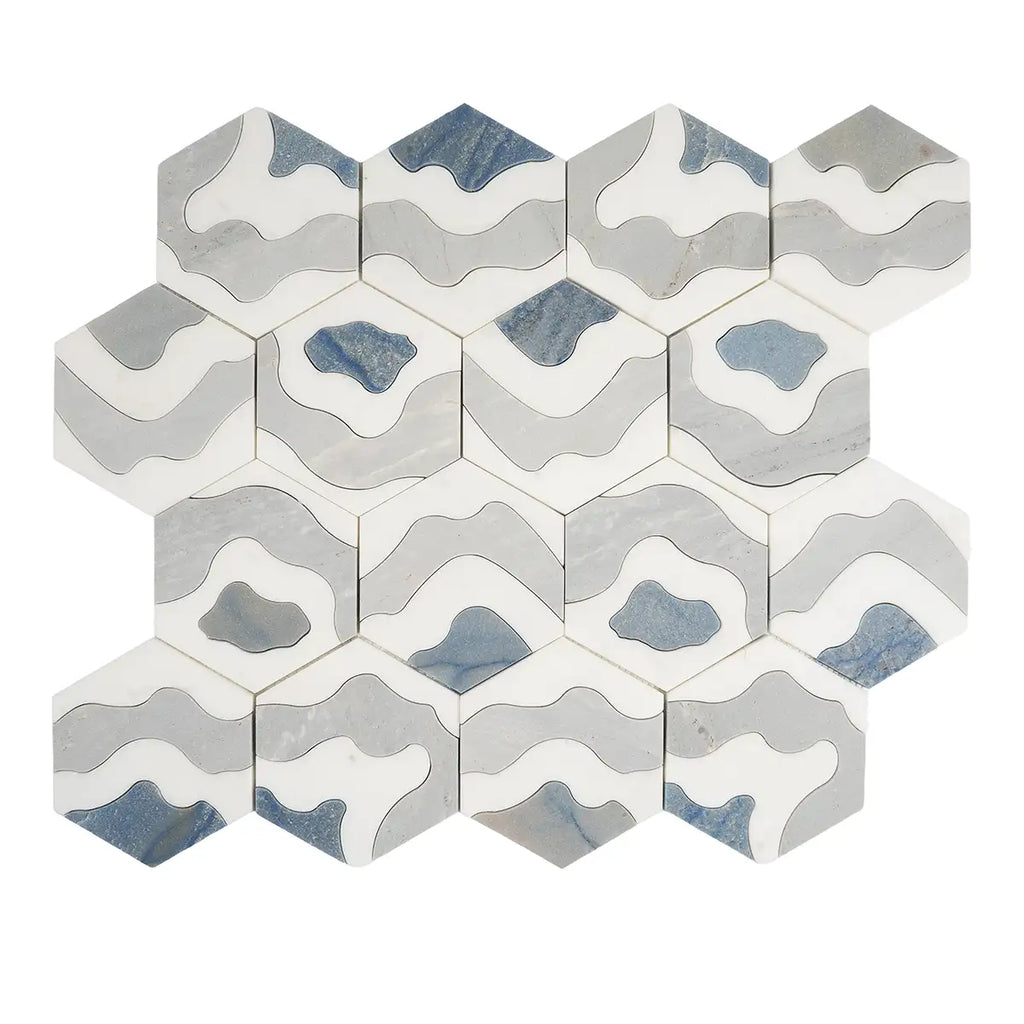 Santorini Blue Wave Marble Mosaic Tile | Tile Club