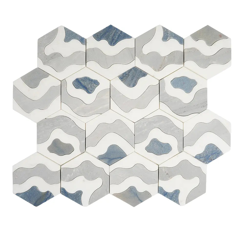 Santorini Blue Wave Marble Mosaic Tile