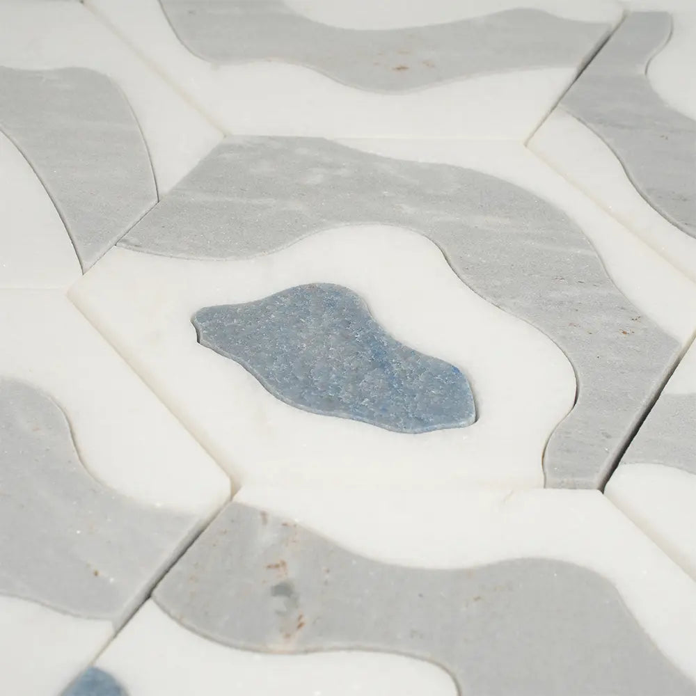 Santorini Blue Wave Marble Mosaic Tile