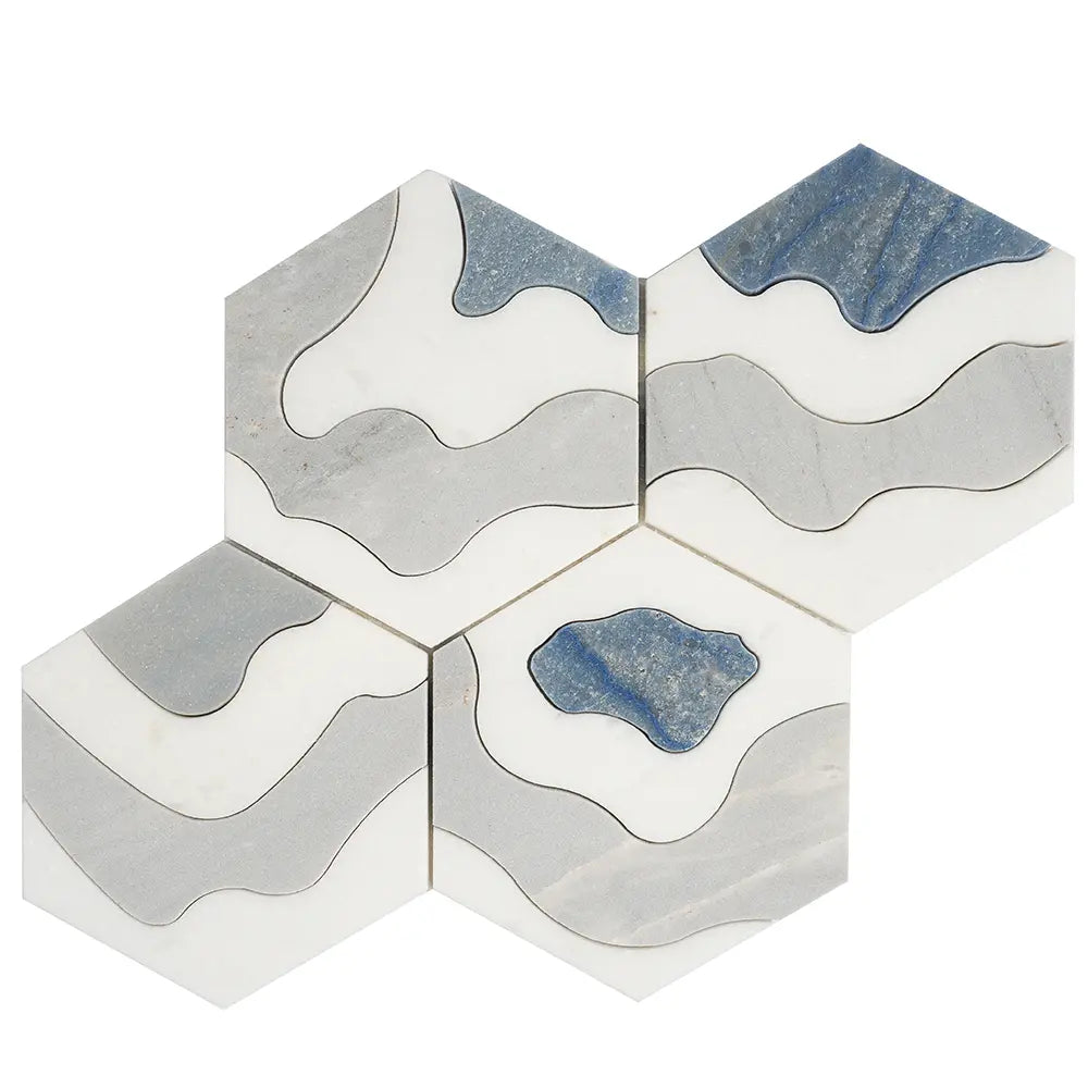 Santorini Blue Wave Marble Mosaic Tile