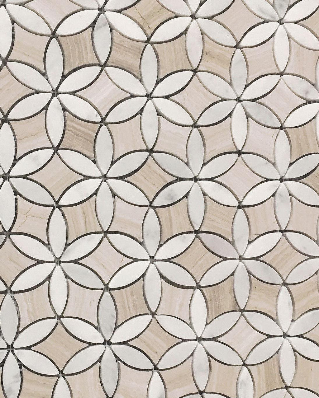 Roman Flower Wooden Beige And Carrara Marble Mosaic Tile