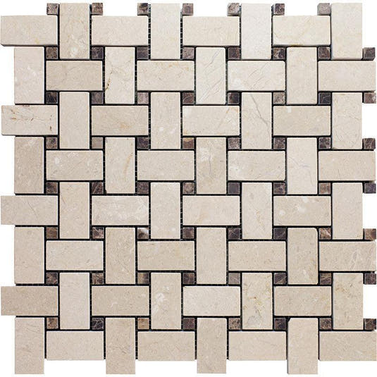 Warm Beige Marble Basket Weave Tile