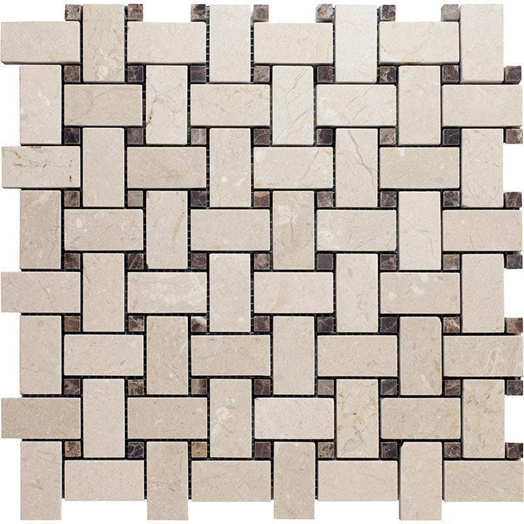 Warm Beige Marble Basket Weave Tile