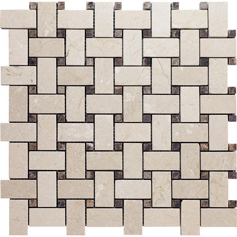 Warm Beige Marble Basket Weave Tile