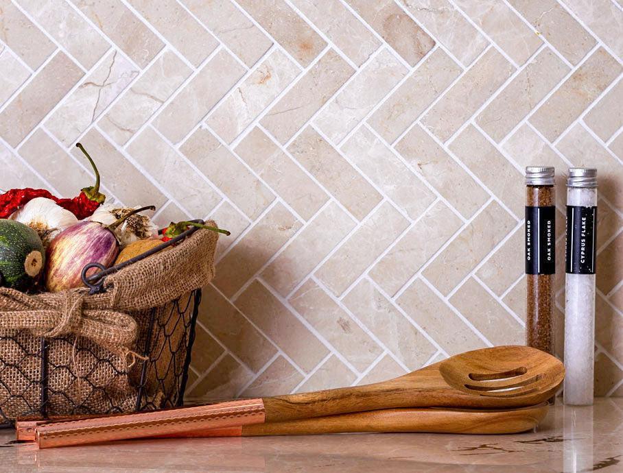 Neutral Herringbone Wall tile for a Tuscan Kitchen