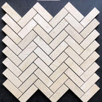 Crema Marfil Herringbone 1X3 Polished Marble Mosaic Tile | Tile Club