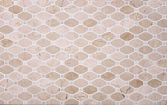Crema Marfil Octagon With White Dots Marble Mosaic Tile | Tile Club