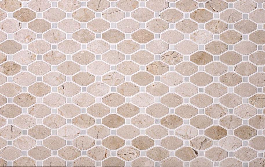 Crema Marfil Octagon With White Dots Marble Mosaic Tile | Tile Club