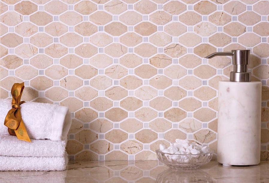 Crema Marfil Octagon With White Dots Marble Mosaic Tile | Spanish