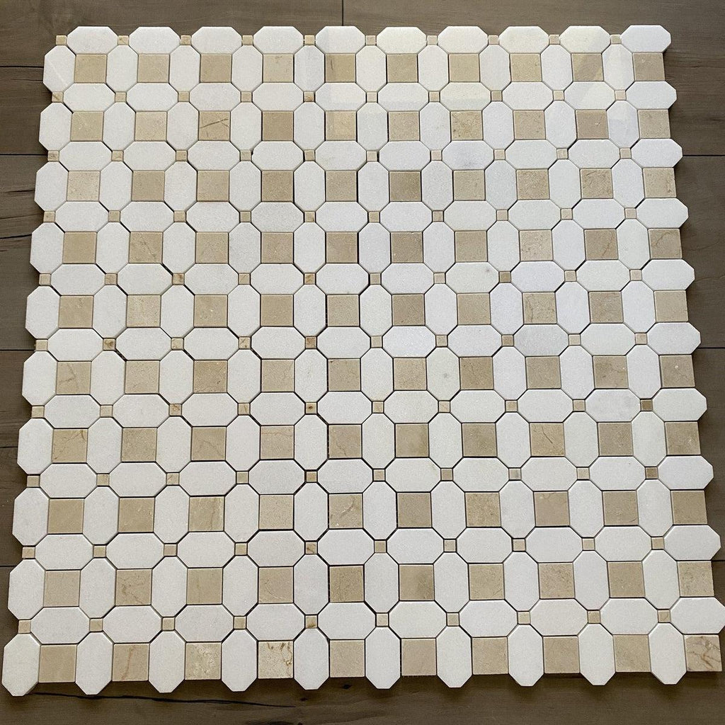 Crema Marfil Square And Thassos Octagon Marble Mosaic Tile